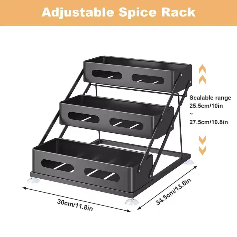 Étagère à épices de comptoir à 3 niveaux, étagère à épices étagée avec ventouses antidérapantes, hauteur ajustable, gain de place pour plan de travail de cuisine