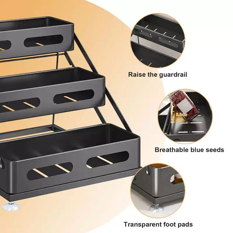 Étagère à épices de comptoir à 3 niveaux, étagère à épices étagée avec ventouses antidérapantes, hauteur ajustable, gain de place pour plan de travail de cuisine