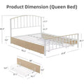 Platform Bed Frame with Headboard & Footboard, 4 Underbed Storage Drawers, Metal Slat Support, No Box Spring Needed, White+Oak