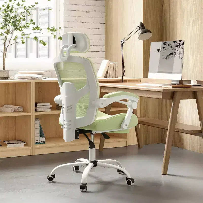 Chaise de bureau à dossier haut en maille Okak moderne avec repose-pieds rétractable, chaise de bureau pivotante réglable pour le bureau, l'étude