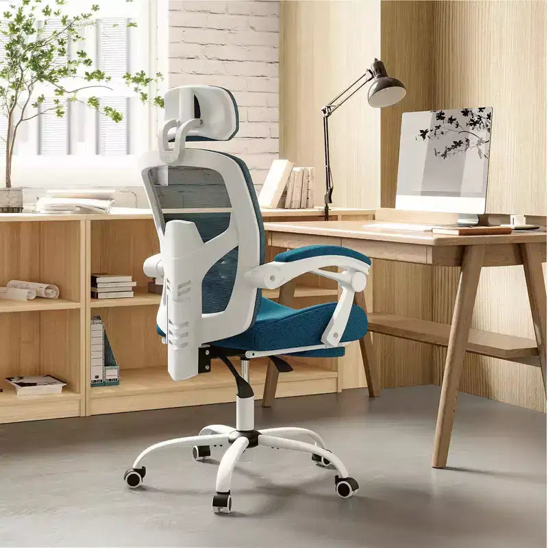 Chaise de bureau à dossier haut en maille Okak moderne avec repose-pieds rétractable, chaise de bureau pivotante réglable pour le bureau, l'étude
