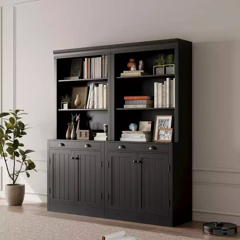 Bibliothèque 5 niveaux de 180 cm avec 2 portes et 1 tiroir, meuble de rangement en bois avec étagères réglables pour salon, bureau