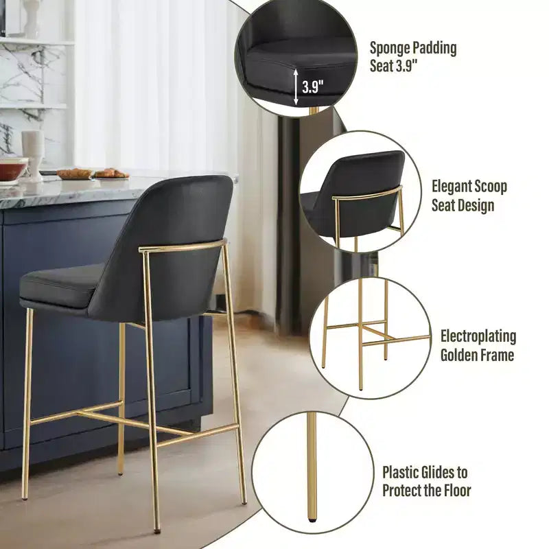Tabouret de bar moderne Spruce&Spring de 68,5 cm de hauteur de comptoir avec structure dorée - Lot de 2