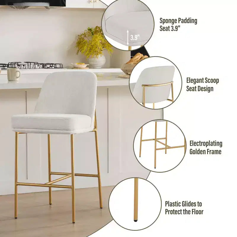 Tabouret de bar moderne Spruce&Spring de 68,5 cm de hauteur de comptoir avec structure dorée - Lot de 2