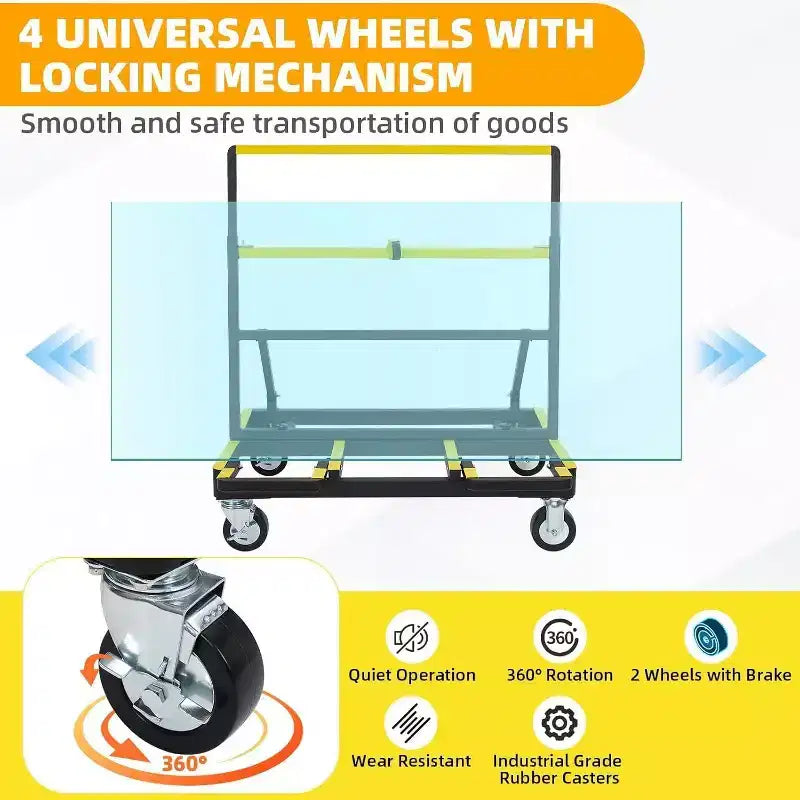 Chariot de manutention pliable Acekool avec capacité de 1 000 kg, plateau réglable et roulettes pivotantes à 360° avec frein pour un transport fluide des marchandises