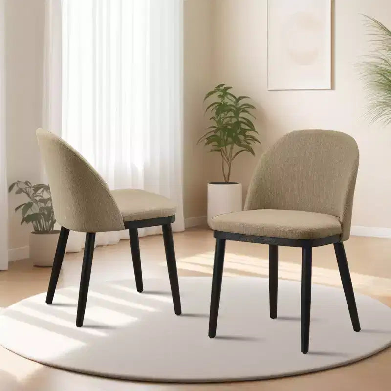Chaise de salle à manger moderne - Dossier incurvé rembourré et pieds en bois d'hévéa, chaises d'appoint de cuisine modernes en tissu rembourré, chaise de salle à manger sans accoudoirs