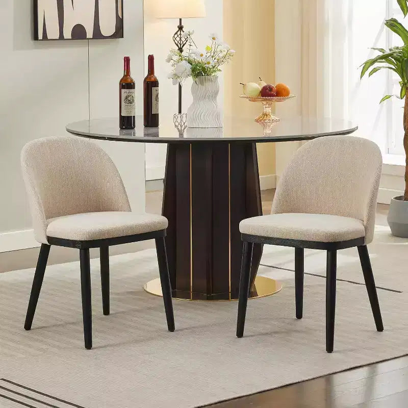 Chaise de salle à manger moderne - Dossier incurvé rembourré et pieds en bois d'hévéa, chaises d'appoint de cuisine modernes en tissu rembourré, chaise de salle à manger sans accoudoirs