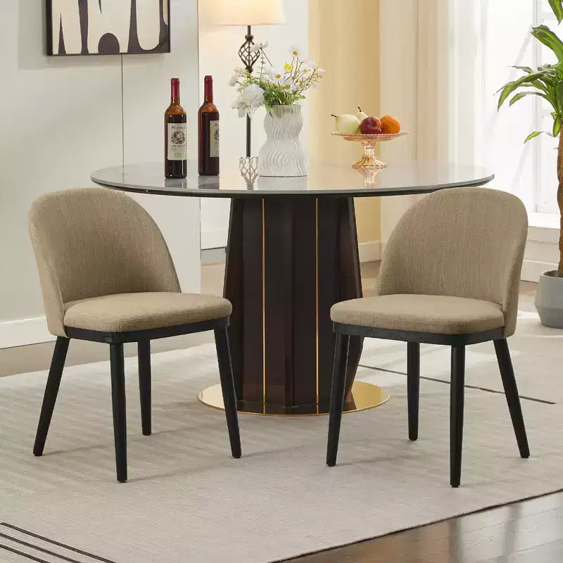 Chaise de salle à manger moderne - Dossier incurvé rembourré et pieds en bois d'hévéa, chaises d'appoint de cuisine modernes en tissu rembourré, chaise de salle à manger sans accoudoirs