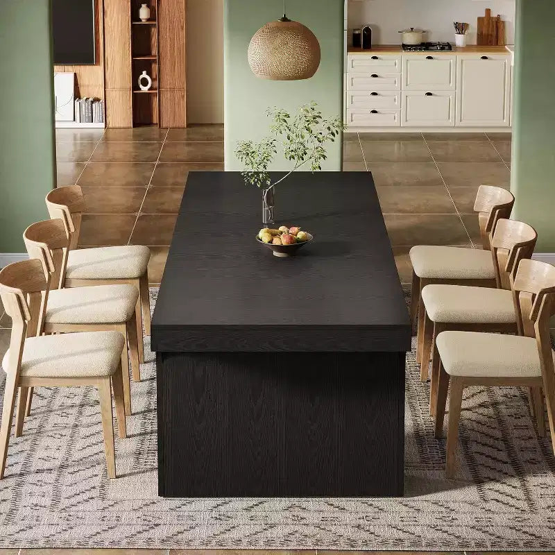 Grande table à manger Lantine de 71 pouces pour 6 à 8 personnes, table de cuisine en bois de style ferme avec design arqué et double piédestal pour dîner, banquet
