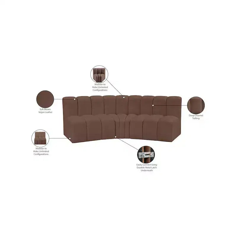 Meridian Furniture, Canapé modulable Arc en cuir vegan marron