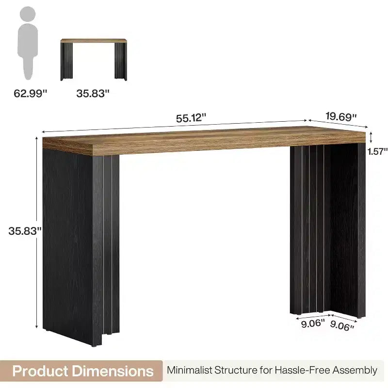 Meuble de bar Lantine, Table de bar de 140 cm avec plateau spacieux, Bar autoportant moderne pour cuisine, salon, balcon