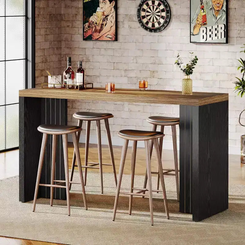 Meuble de bar Lantine, Table de bar de 140 cm avec plateau spacieux, Bar autoportant moderne pour cuisine, salon, balcon