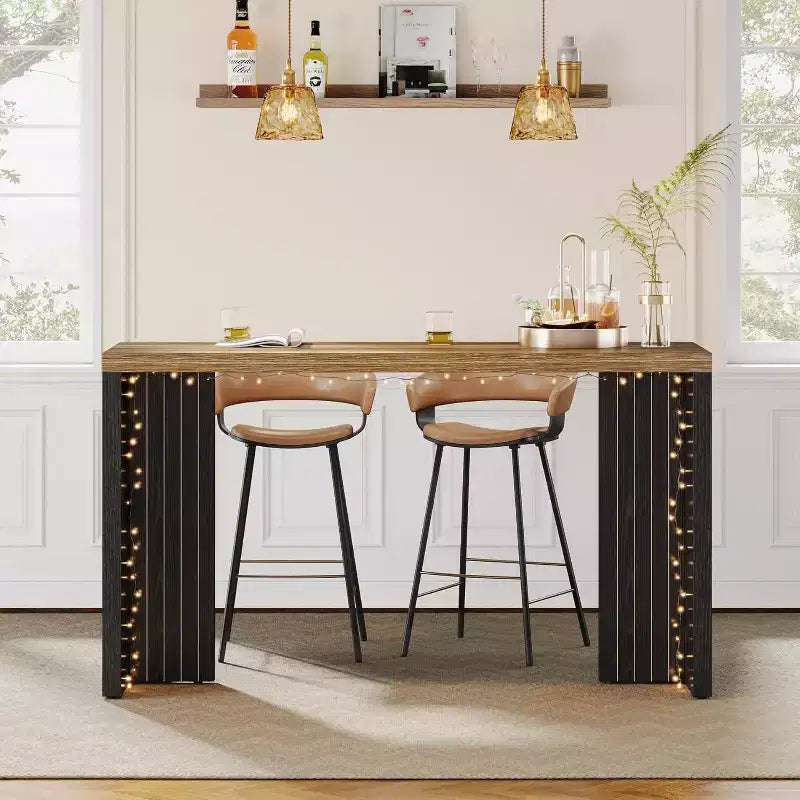 Meuble de bar Lantine, Table de bar de 140 cm avec plateau spacieux, Bar autoportant moderne pour cuisine, salon, balcon