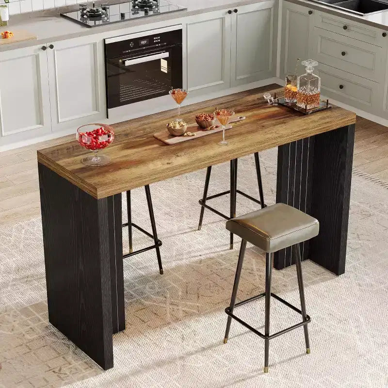 Meuble de bar Lantine, Table de bar de 140 cm avec plateau spacieux, Bar autoportant moderne pour cuisine, salon, balcon