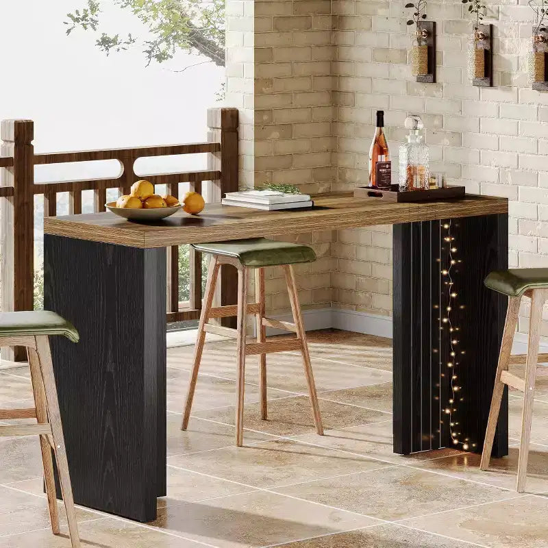 Meuble de bar Lantine, Table de bar de 140 cm avec plateau spacieux, Bar autoportant moderne pour cuisine, salon, balcon