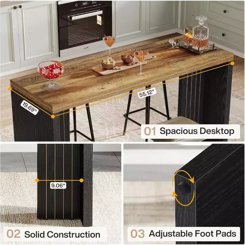 Meuble de bar Lantine, Table de bar de 140 cm avec plateau spacieux, Bar autoportant moderne pour cuisine, salon, balcon