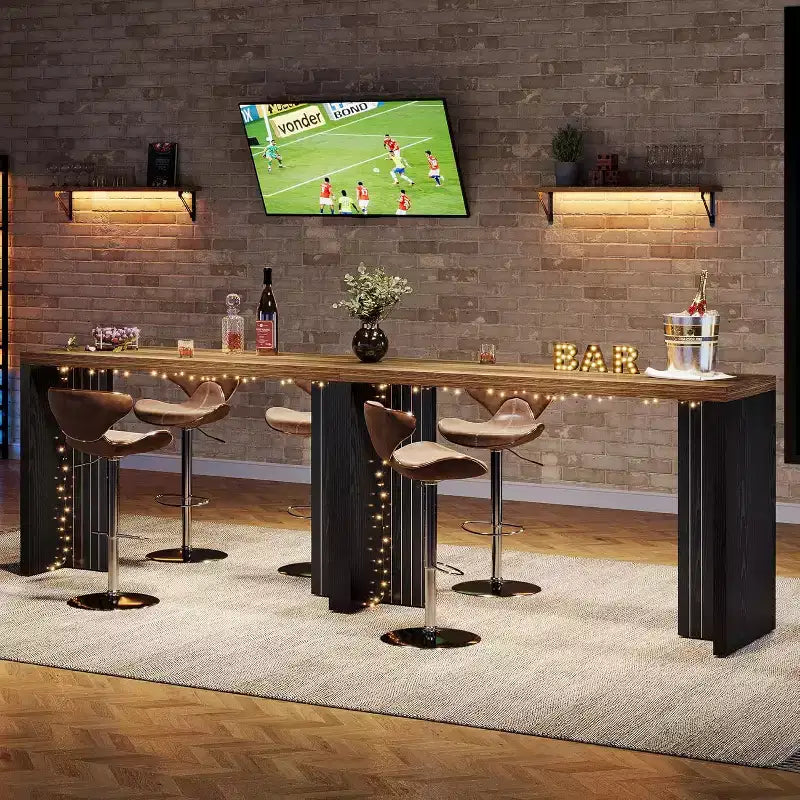 Meuble de bar Lantine, Table de bar de 140 cm avec plateau spacieux, Bar autoportant moderne pour cuisine, salon, balcon