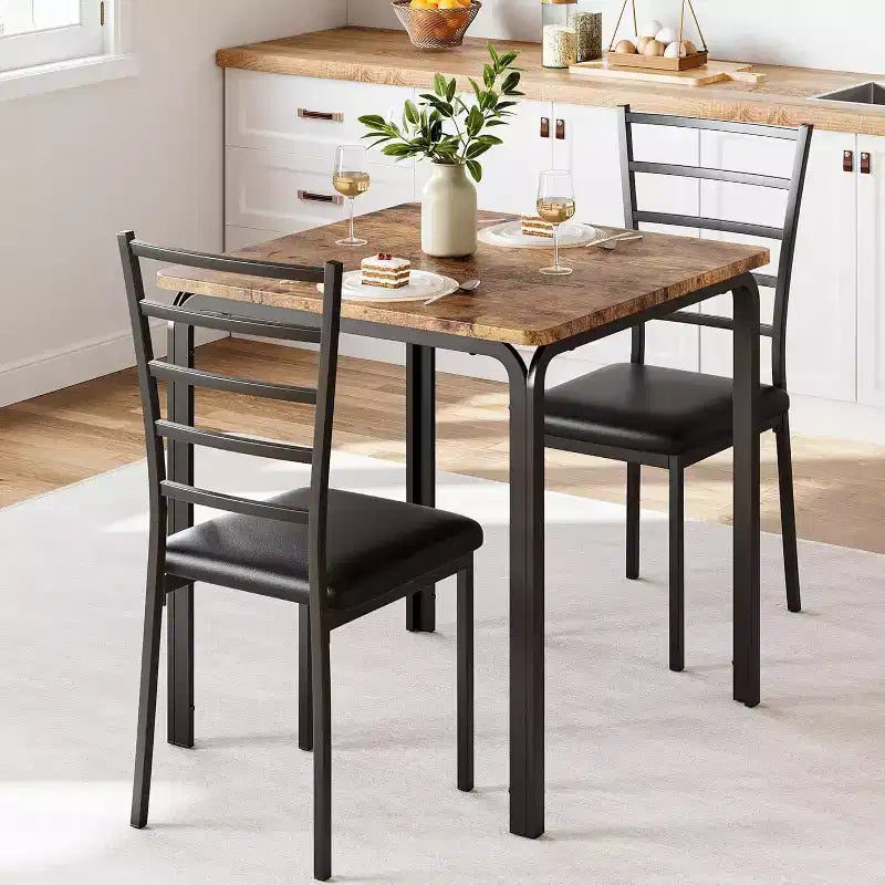 Ensemble de cuisine 3 pièces Table à manger en bois pour 2 personnes Table et chaises carrées Petit ensemble de table de ferme pour cuisine restaurant