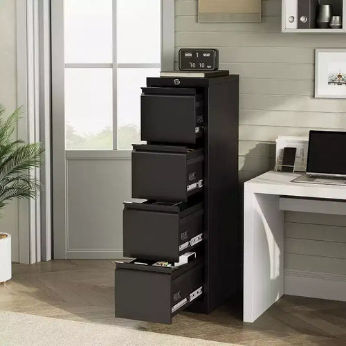 4 Drawer File Cabinet with Lock, Metal Filing Cabinets, Vertical Small Filing Cabinet Steel Lockable Storage Cabinets for Home Office