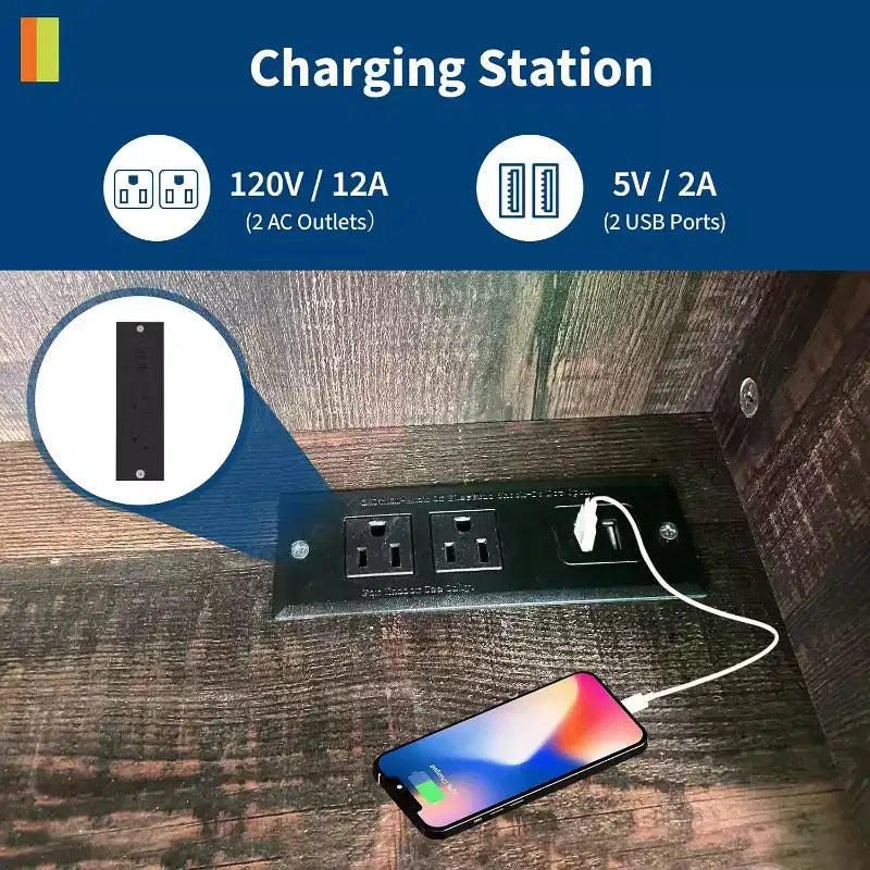 Armoire de cuisine haute de 180 cm avec station de charge, vaisselier de cuisine de style ferme avec support à micro-ondes, pour salon et salle à manger