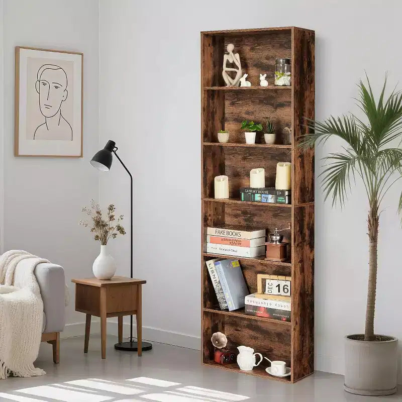Étagère bibliothèque industrielle à 6 niveaux, étagère de rangement haute pour bureau à domicile, bibliothèque moderne de 180 cm pour salon, chambre à coucher, montage facile