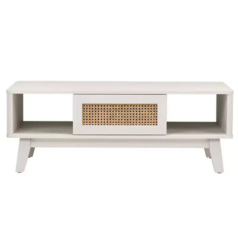 Table basse carrée moderne blanche en bois MAYEERTY de 44 pouces avec tiroir en rotin pour salon