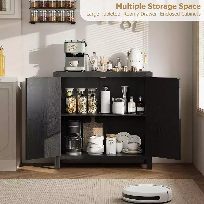 Buffet bas en rotin de 80 cm avec tiroir, étagères réglables, style bohème et ferme