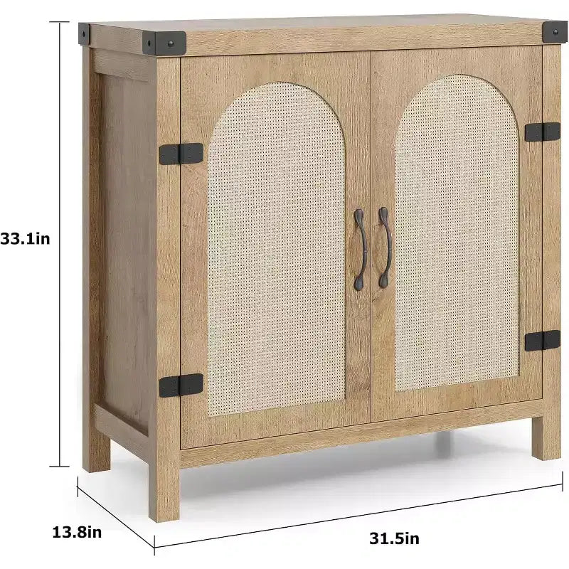 Buffet bas en rotin de 80 cm avec tiroir, étagères réglables, style bohème et ferme