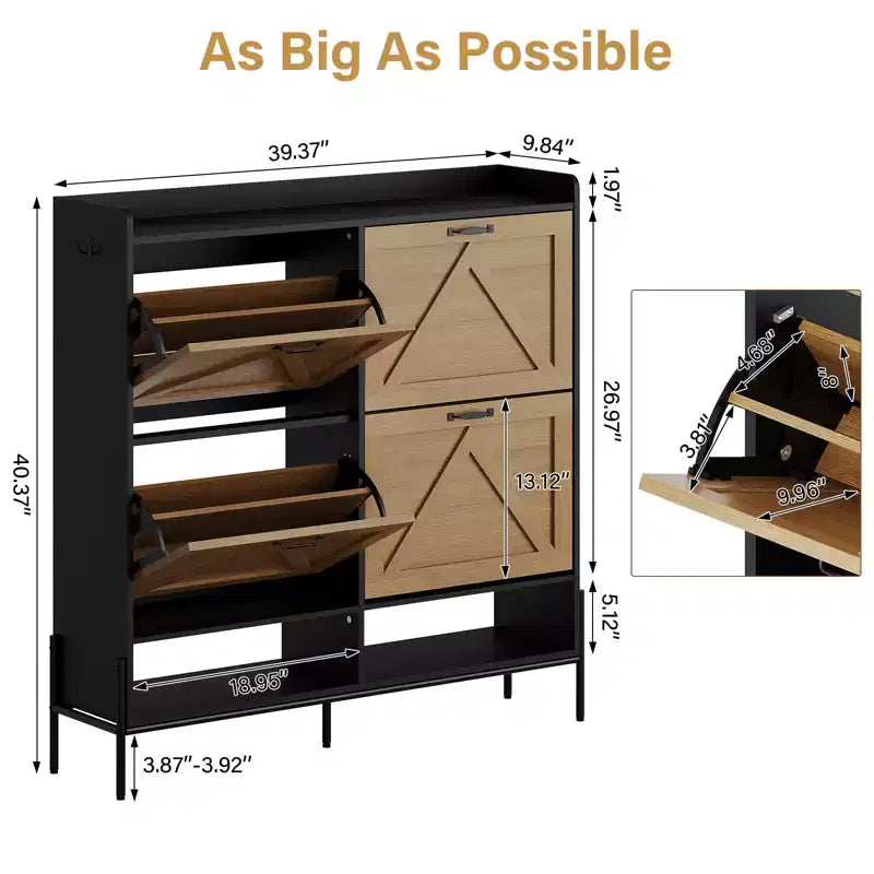Meuble à chaussures avec 4 tiroirs basculants, Meuble à chaussures étroit, Organisateur de rangement de chaussures autoportant, Séparation sec et humide avec pieds en métal