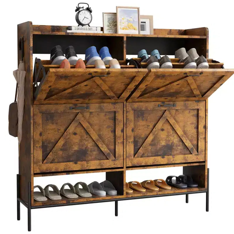 Meuble à chaussures avec 4 tiroirs basculants, Meuble à chaussures étroit, Organisateur de rangement de chaussures autoportant, Séparation sec et humide avec pieds en métal