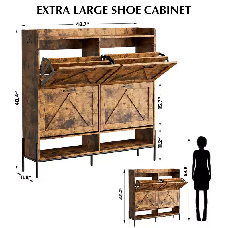 Meuble à chaussures avec 4 tiroirs basculants, Meuble à chaussures étroit, Organisateur de rangement de chaussures autoportant, Séparation sec et humide avec pieds en métal
