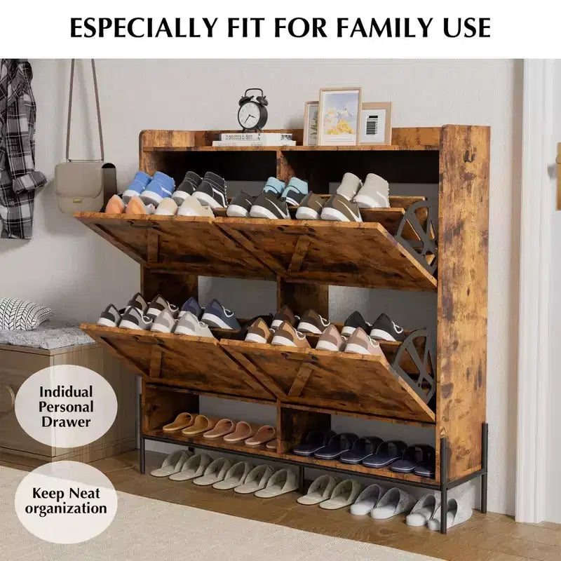 Meuble à chaussures avec 4 tiroirs basculants, Meuble à chaussures étroit, Organisateur de rangement de chaussures autoportant, Séparation sec et humide avec pieds en métal