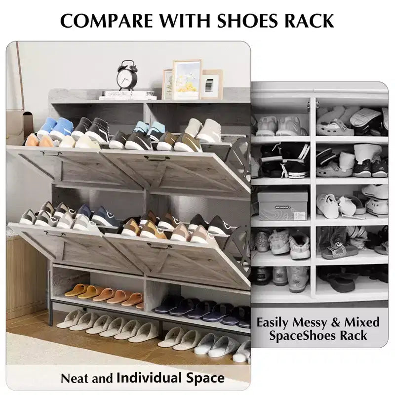 Meuble à chaussures avec 4 tiroirs basculants, Meuble à chaussures étroit, Organisateur de rangement de chaussures autoportant, Séparation sec et humide avec pieds en métal