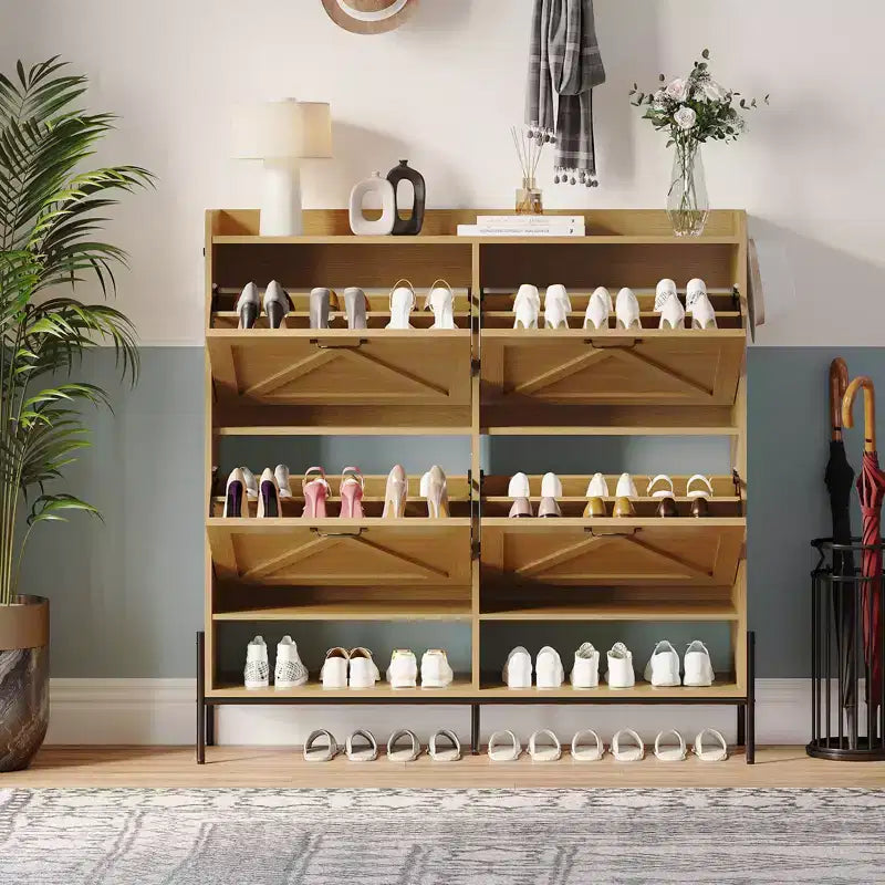 Meuble à chaussures avec 4 tiroirs basculants, Meuble à chaussures étroit, Organisateur de rangement de chaussures autoportant, Séparation sec et humide avec pieds en métal