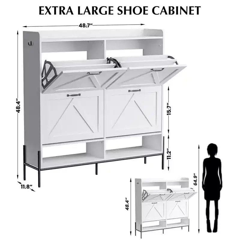 Meuble à chaussures avec 4 tiroirs basculants, Meuble à chaussures étroit, Organisateur de rangement de chaussures autoportant, Séparation sec et humide avec pieds en métal