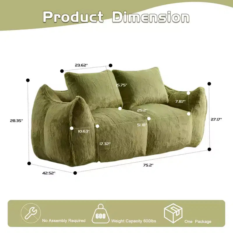 Canapé de sol Okak Ultra Doux et Moelleux en forme de pouf, avec oreillers dodus, Grand canapé paresseux pour salon et chambre