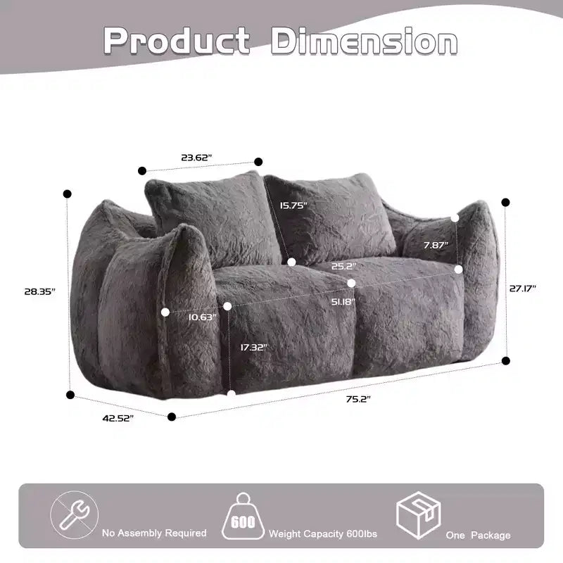 Canapé de sol Okak Ultra Doux et Moelleux en forme de pouf, avec oreillers dodus, Grand canapé paresseux pour salon et chambre