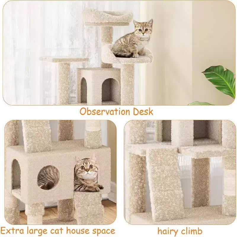 Grand arbre à chat de 180 cm, avec plusieurs niveaux, condo pour chat, poteaux à griffer en sisal et perchoirs rembourrés en peluche, cadre d'escalade pour chat, jaune