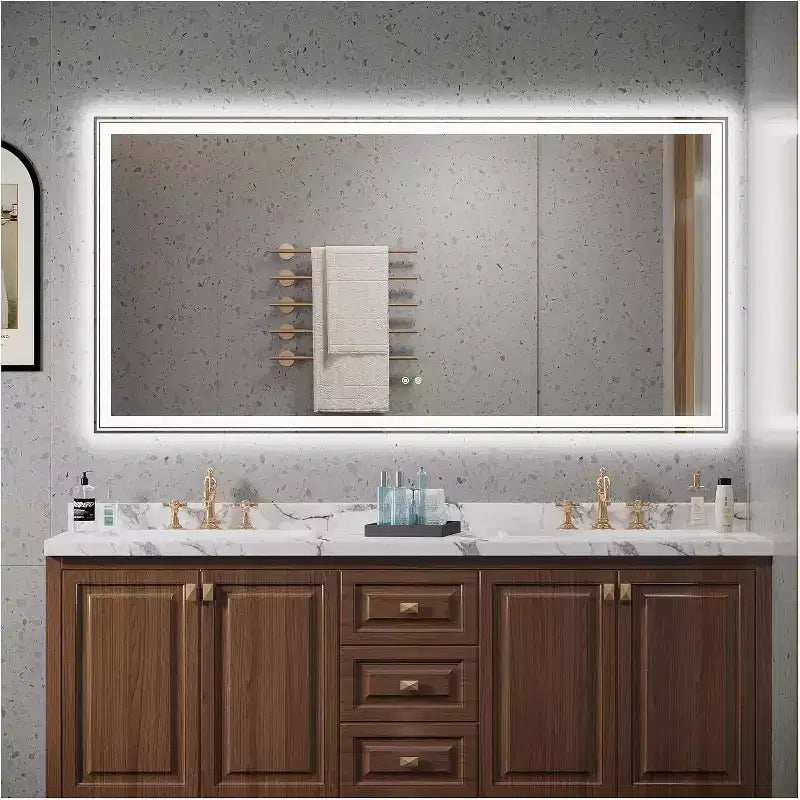 Grand miroir de salle de bain LED 183x91 cm Lumières avant/arrière, anti-buée et luminosité réglable