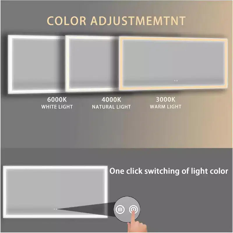 Grand miroir de salle de bain LED 183x91 cm Lumières avant/arrière, anti-buée et luminosité réglable