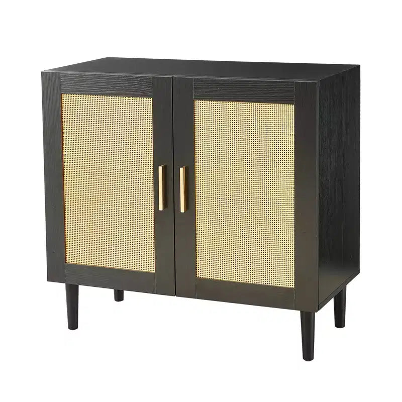 MAYEERTY Buffet bas avec panneaux latéraux et portes en rotin naturel, étagères réglables pour Chambre à coucher, Salon, 1 pièce