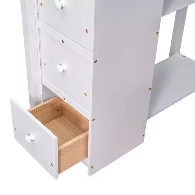 Lit mezzanine double avec bureau et escalier, lit mezzanine haut en bois avec tiroirs et étagères pour enfants et adolescents