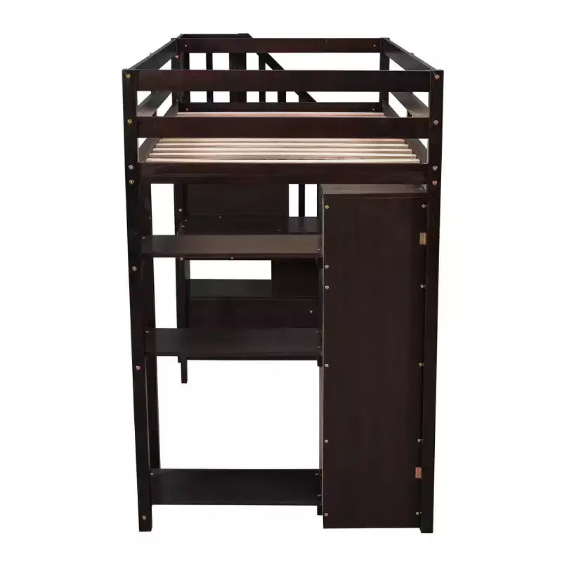 Lit mezzanine double avec bureau et escalier, lit mezzanine haut en bois avec tiroirs et étagères pour enfants et adolescents