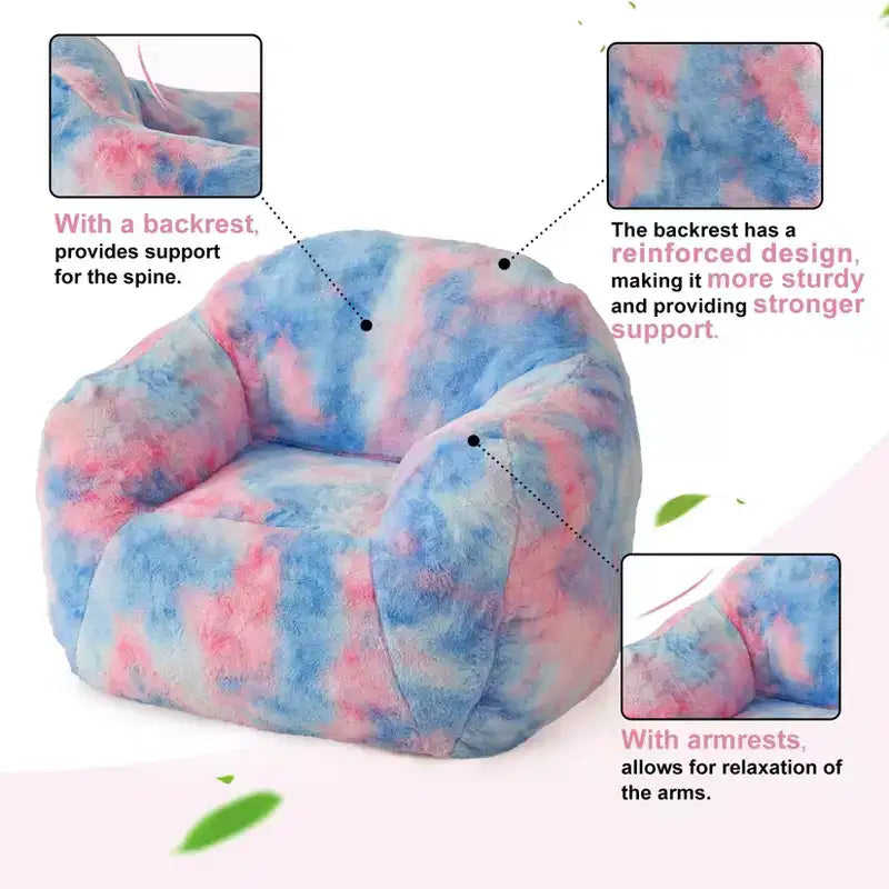 TROPOW Pouf géant, Fauteuil pouf en fausse fourrure pour enfants, Canapé pouf avec rembourrage, Canapé douillet, Fauteuil paresseux, Bleu