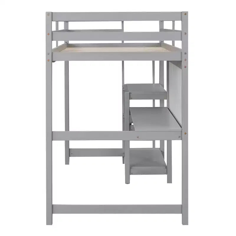 Lit mezzanine avec bureau et étagères, cadre de lit mezzanine en bois avec étagères de rangement et planche d'écriture