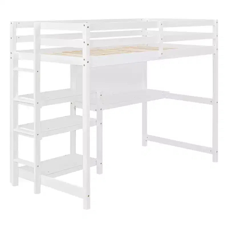 Lit mezzanine avec bureau et étagères, cadre de lit mezzanine en bois avec étagères de rangement et planche d'écriture