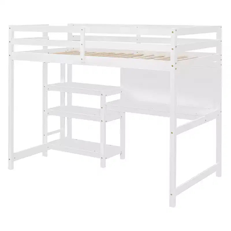 Lit mezzanine avec bureau et étagères, cadre de lit mezzanine en bois avec étagères de rangement et planche d'écriture
