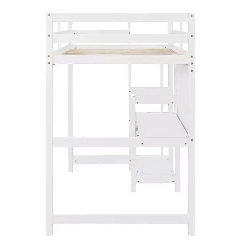 Lit mezzanine avec bureau et étagères, cadre de lit mezzanine en bois avec étagères de rangement et planche d'écriture