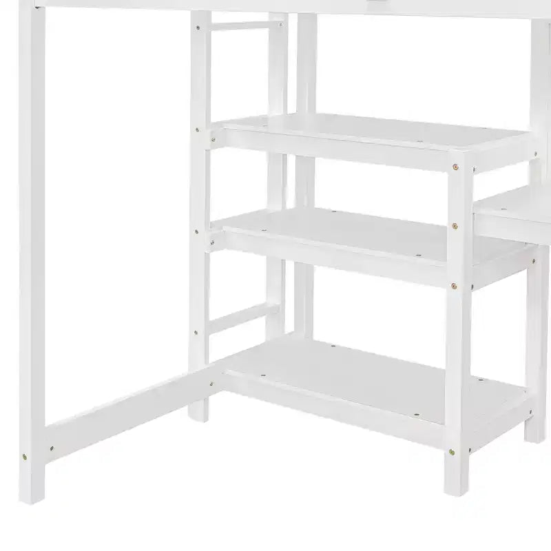 Lit mezzanine avec bureau et étagères, cadre de lit mezzanine en bois avec étagères de rangement et planche d'écriture
