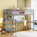 Loft Bed with Desk and Shelves, Wooden Loft Bed Frame with Storage Shelves and Writing Board